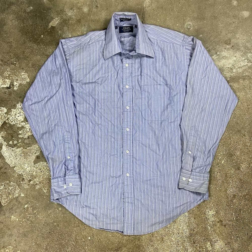 Vintage 90s Chaps Ralph Lauren Lutron Down Shirt Size 15.5 Purple Multi Stripe